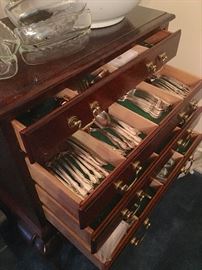 Silver plate flatware & silverware chest