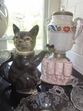 Antique Coffee Urn, Cat Tea Pot