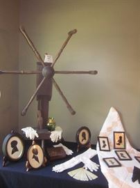 Spinning Wheel, antique silhouette pictures, antique quilt