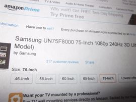 Samsung UN75F8000, 75 - Inch Flatscreen TV, Still can purchase new. 