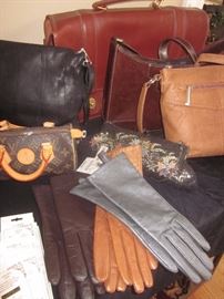 Ladies leather gloves, ladies handbags  and purses.