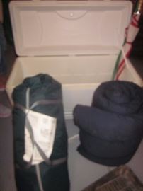 Large camping cooler, sleeping bags