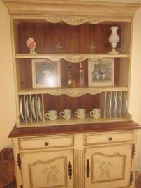 Cream painted hutch, matching kitchen table, all excellent condition.  China, home decor