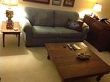 loveseat, coffee table side table and lamp