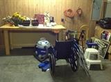 wheelchair, wheeled walker, shop vac, tools, etc
