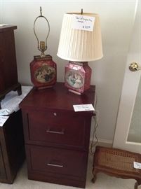 wood fine and pair of English tin lamps