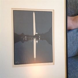 woodcut of the Washington Monument by Indiana artist Paul W. Ashby, one of two of his signed works at this sale