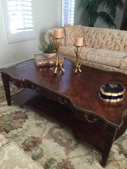 Charles Fine Furniture coffee table 56" x 36".  Collectible, this masterpiece  can't be described, you have to see it. has 4 drawers, two pull out trays, full bottom shelf.  Paid over $7000, have original receipt.  asking $3500 OBO