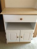 small chest  in white with oak top that matches kitchen hutch