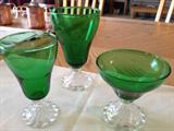 Mid century green glass set