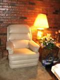 La-Z-Boy recliner in white leather.