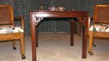 The end table also matches the other mahogany Asian-inspired Drexel pieces.