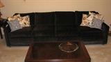 If you need a long and deep sofa in a color that is easy to incorporate into almost any home, then this is the sofa for you!  The upholstery is a plush dark navy, and the clean lines work well with many different styles of furniture and accent pieces.