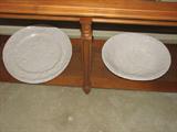 Ok, so again, I have to admit that the photo I have of these pieces of pottery do them very little justice.  However, the off-white large platters, bowl, and the plates sport a very pretty low frieze of strawberry and vine design and are marked ADE ITALY.