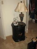 I wish the photo of this beautiful inlaid drum occasional table was better.  The lamp and items on top are nice, but the piece has beutiful details and a door that opens to great storage.