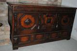Framed Jacobean style chest in oak. it has carved into the front the motto "WHERE THY TREASURE IS THERE SHALL THY HEART BE"  It is 52x31x30, is English and c. 1910-1925.