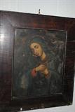 If you follow us you know that I love religious art so I love this one and another in this sale.  I am not sure why an old Baptist likes this stuff but I do.  This is oil on copper and is an un-named female saint.  She has a dagger pointed to her breast.  Perhaps you know who she is.  It is 10x13 plus the mahogany frame.  The inventory lists it as Spanish Colonial (Mexico) c.1775-1800.  I think she is great.