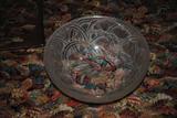 This LALIQUE bowl is frosted crystal with sparrows and foliage.  It is 9 1/4" and is modern French.