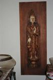 One of a pair of oriental wall hangings.