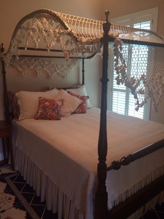 This not an Antique item, but beautifully crafted Queen canopy bed, canopy can be easily removed, Custom linens will also be available