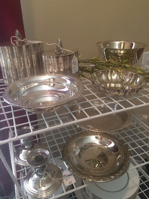 Great variety of silver plate serving pieces