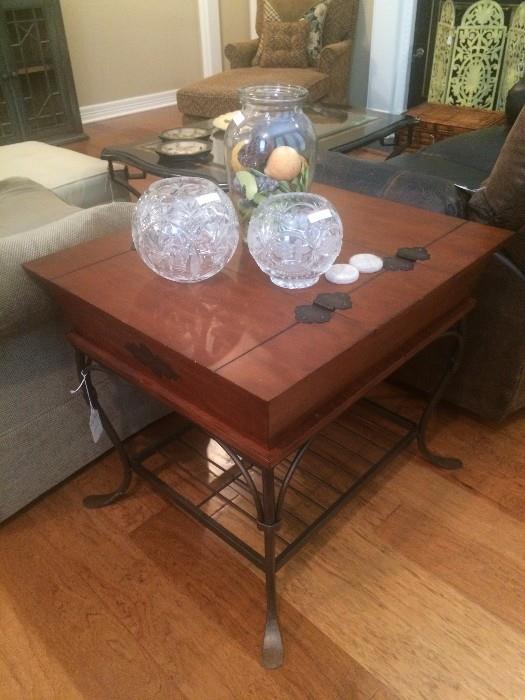 Square side table with iron lower shelf