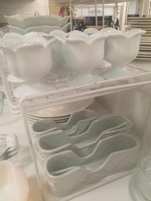 Stoneware dishes; silverware holders