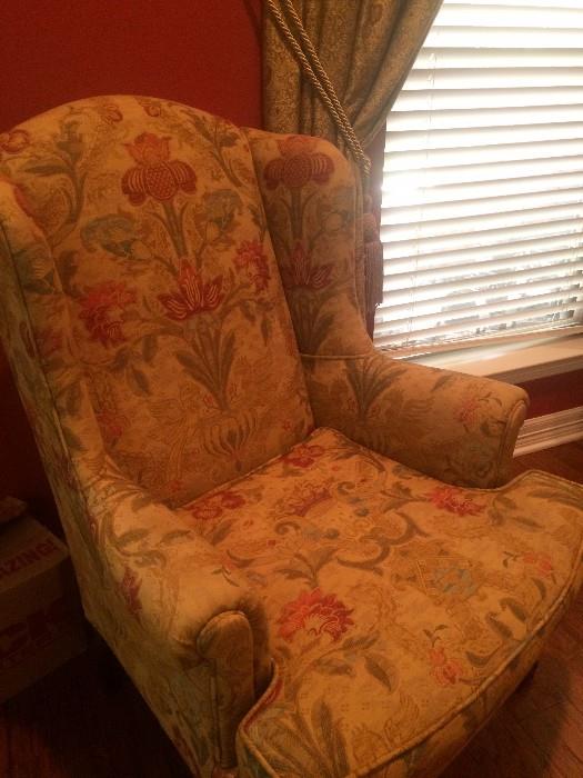 Wing back chair- lovely fabric