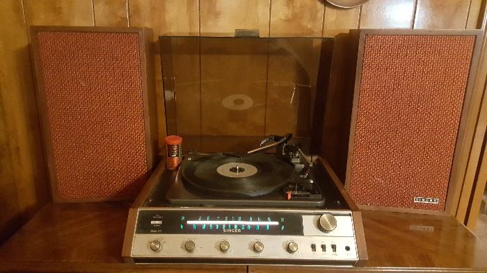 Singer Receiver, Record Player, and Speakers