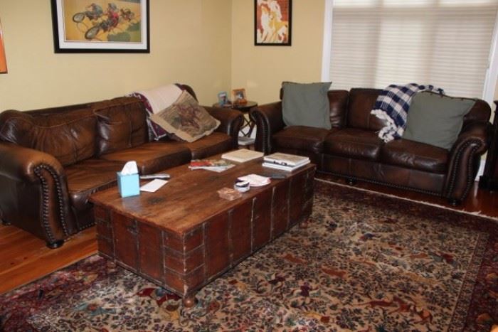 Brown Leather Couches & Coffee Table/Trunk
