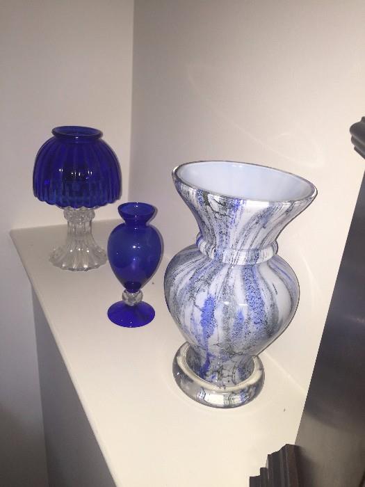 BLUE VASES AND LAMP
