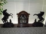 Westminster Quartz Battery clock 2 Horse metal statues (Both with some Damage)