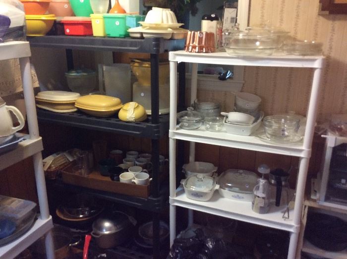 Kitchen items galore - this house had it all... if you need we got it... Tupperware, Pyrex, Fire King, Appliances and more
