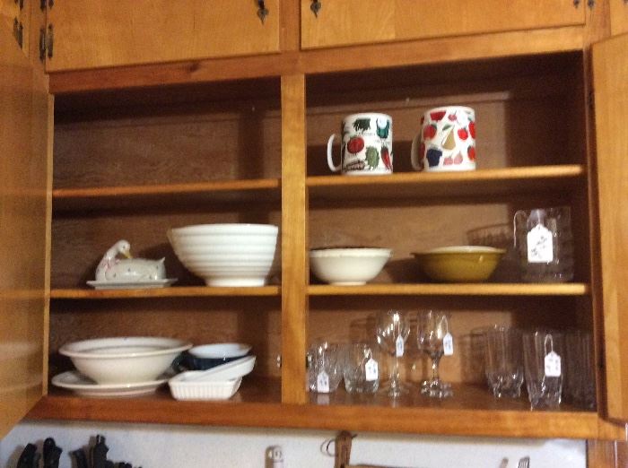 Glassware, dishes, bowls, plates, mugs, vintage and new.