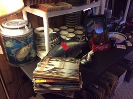 Fishing items, magazines, Dishes with Fish on them - trout fishing