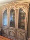 Hand carved 1940's China Cabinet with glass shelves & 3 cutlery drawers. 
Dimensions: 
75"W x 16"D x 92"H
Asking price: $2,500 
