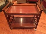 Danish Pecan Wood Rolling Cocktail Cart 
Dimensions: 
31"W x 16"D x 27"H
Asking Price: $100