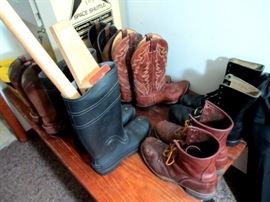 Leather and rubber hiking, riding and mud boots