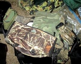 Camouflage hunting clothes and shot gun shell pouch