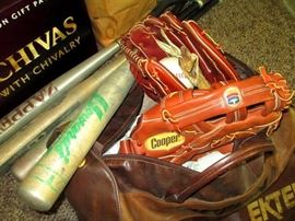 Baseball gloves and bats