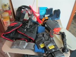 Scuba Gear. Buoyancy compensator, lead belts and leads, dive knife, booties, fins and back pack