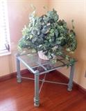 Green metal and glass top side table