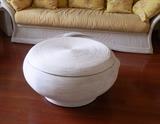 Unique stacked rattan round coffee table with pull outs