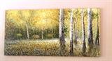 Large canvas painting with yellows and greens