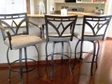 Black metal swivel bar stools with beige upholstered seat- set of 3