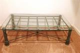 Matching green metal and glass coffee table