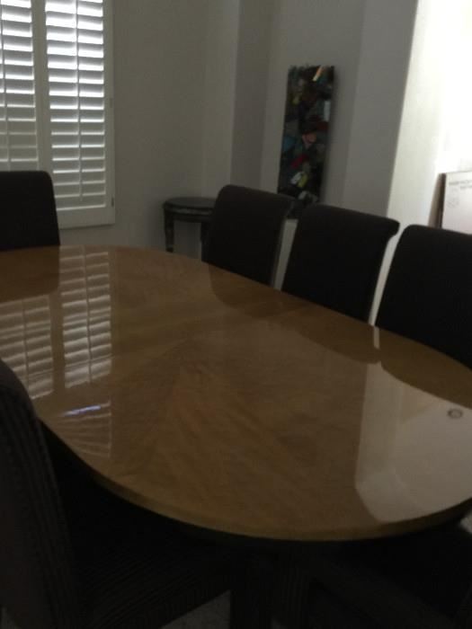 Custom Made Zebra Wood oblong table with 8 chairs and leaf Beautiful condition