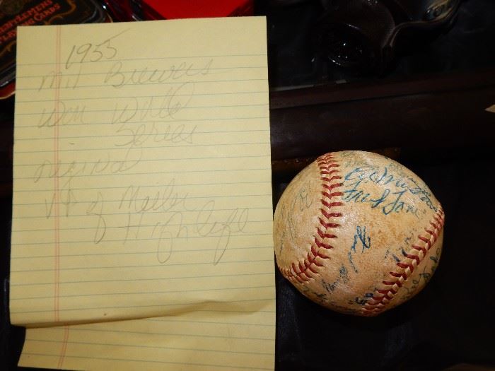 1955 Brewers signed baseball. His uncle was vp of Miller and personally had all signatures on this ball