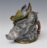 Schierholz & Sohn Boar Stein
"Gentleman Boar" model, in dark gray, marked underneath "Musterschutz". 7 1/4" high,   Bid at www.fairfieldauction.com through Wed. July 20th