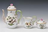 Herend Porcelain 3-Piece Tea Set
Rothschild bird pattern, comprising a covered tea pot, cream pitcher and covered sugar bowl. Tea pot: 10" high   Bid at www.fairfieldauction.com through Wed. July 20th